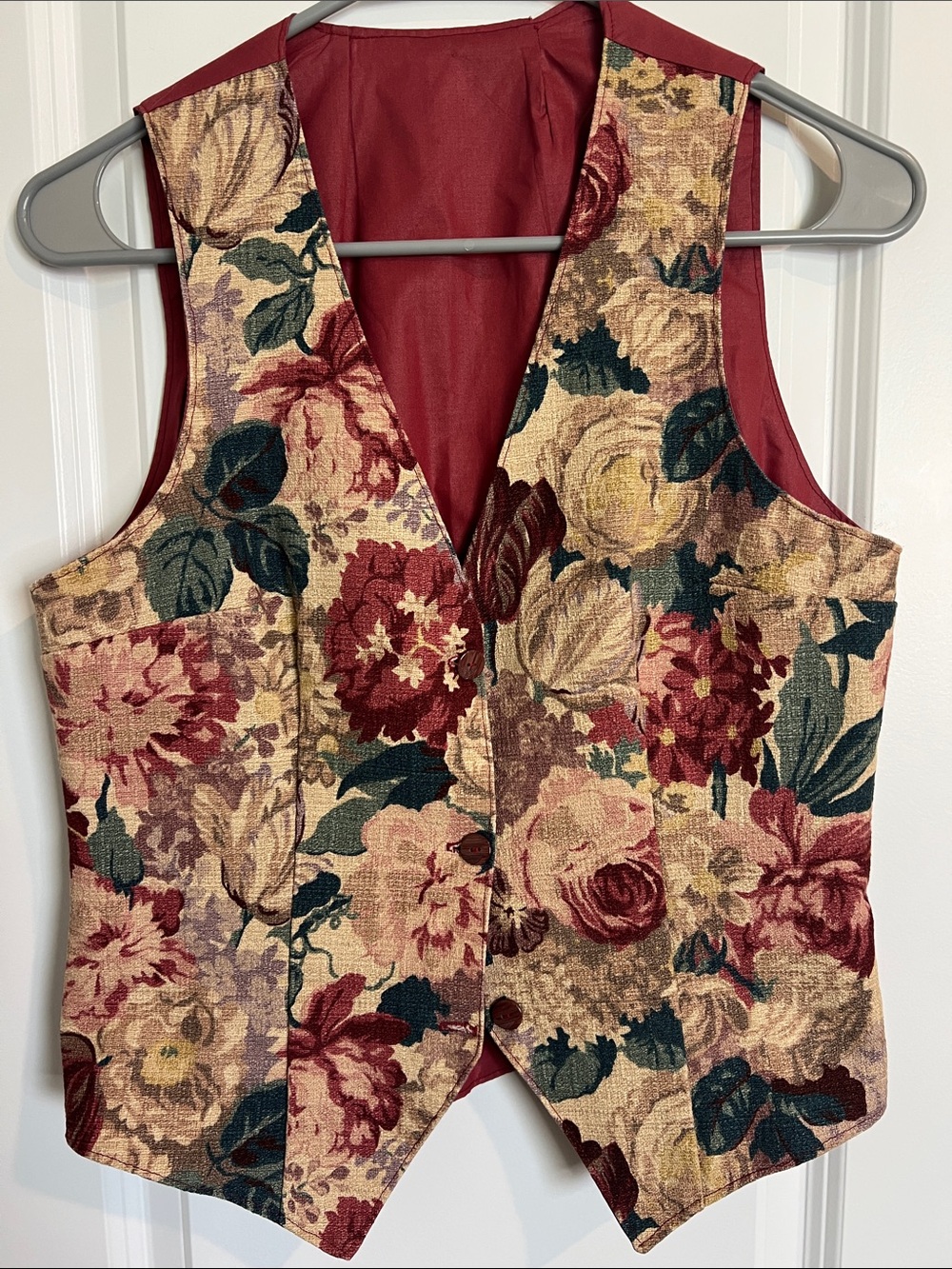 Floral Tapestry Vest in Burgundy and Cream